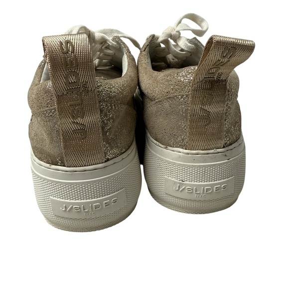 J/slides CoStarr Gold Platform Sneakers SZ 9 Celestial Star Shoes Glitter suede - Picture 4 of 11